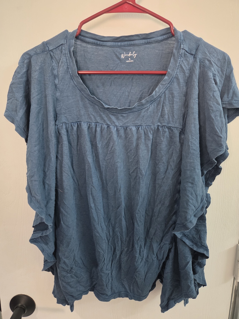 Wonderly Blue Short-Sleeve Ruffle Women's Top